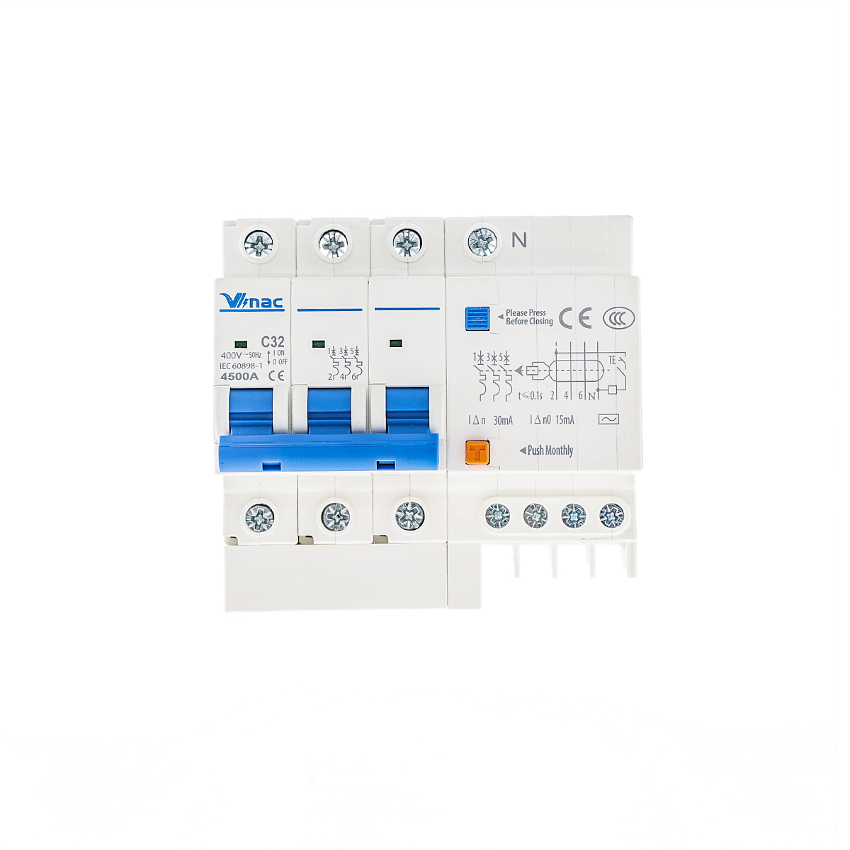 DZ47LE-63 2P 3P 4P 1P+N 3P+N 6-63A 6KV RCBO