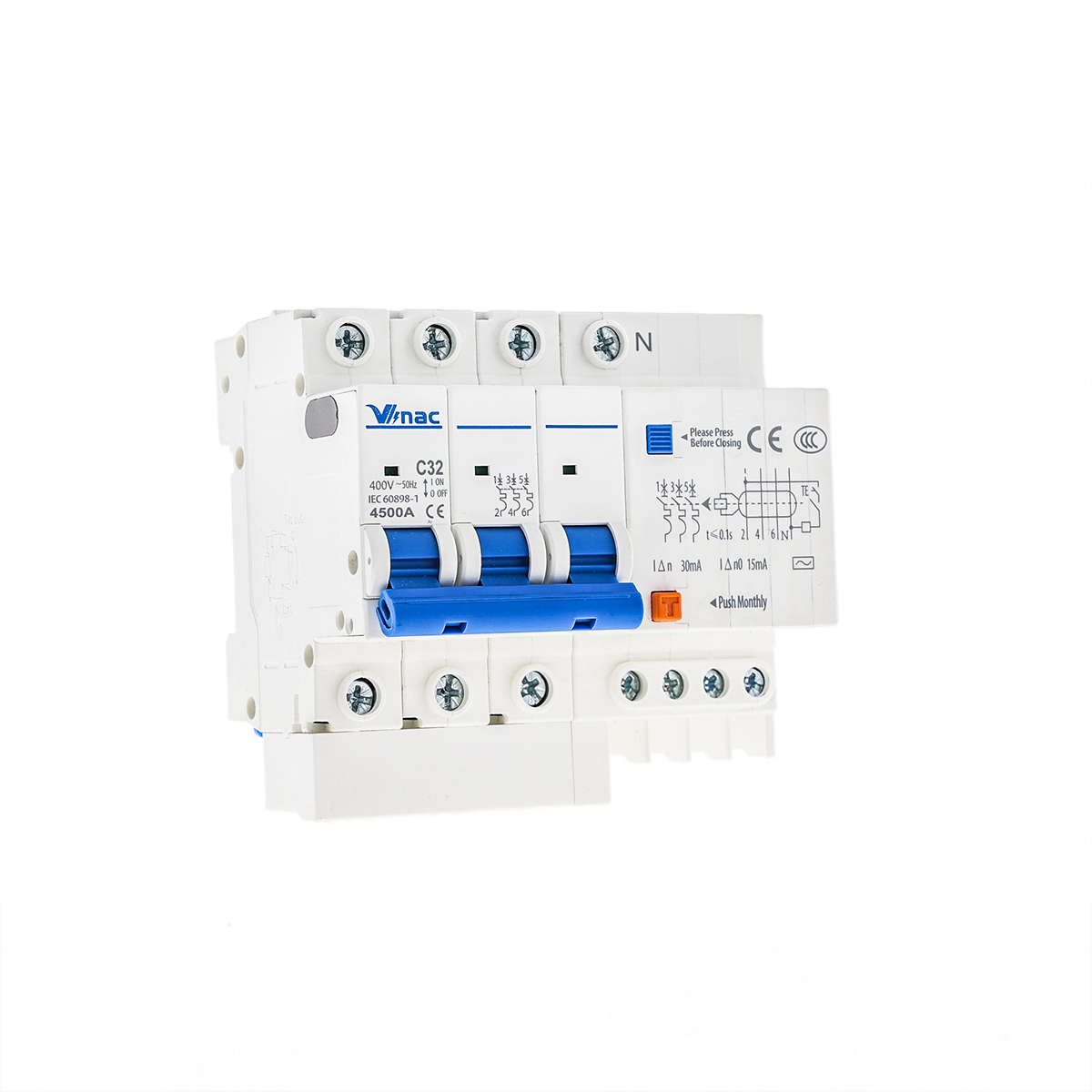 DZ47LE-63 2P 3P 4P 1P+N 3P+N 6-63A 6KV RCBO